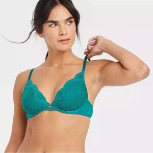 Auden Unlined Balconette Underwire Lace Teal Bra | Size: 36C